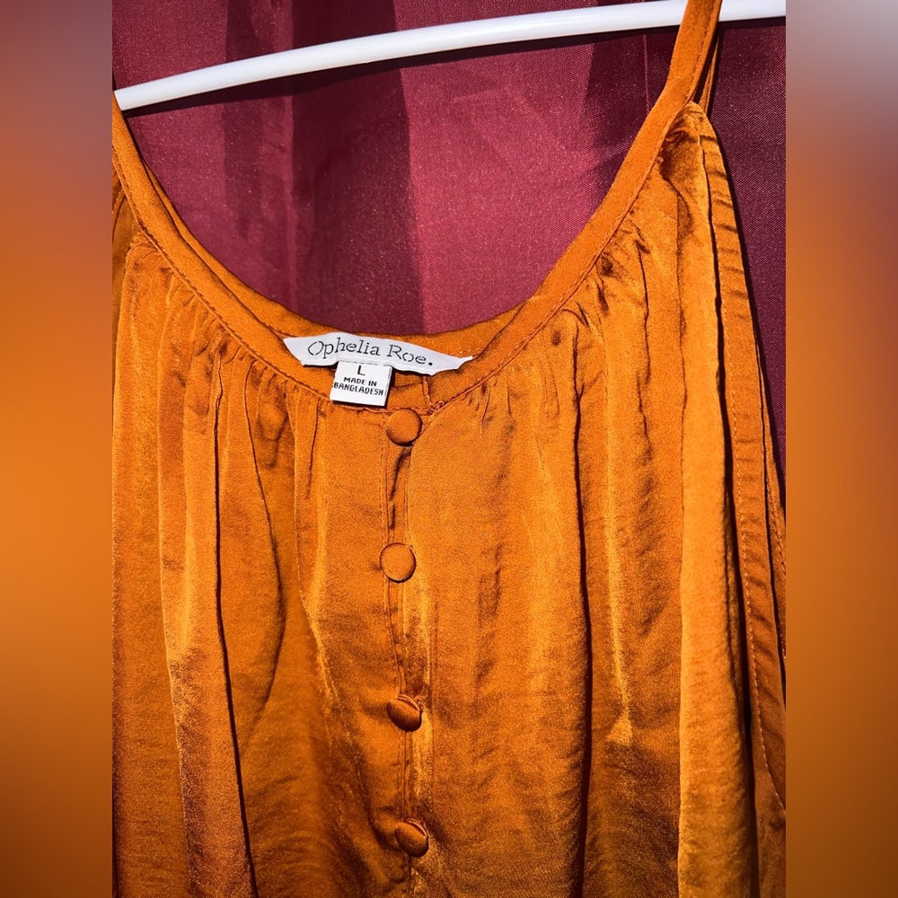 Ophelia Roe silky strap sleeve bronze top